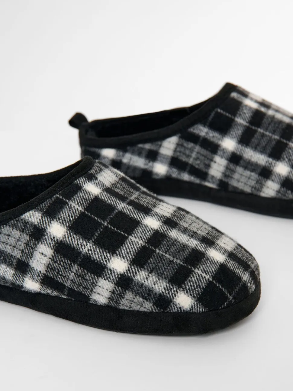 Zwart - Threadbare Check Faux Fur Lined Mule Slippers
