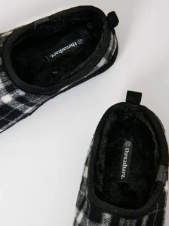 Zwart - Threadbare Check Faux Fur Lined Mule Slippers