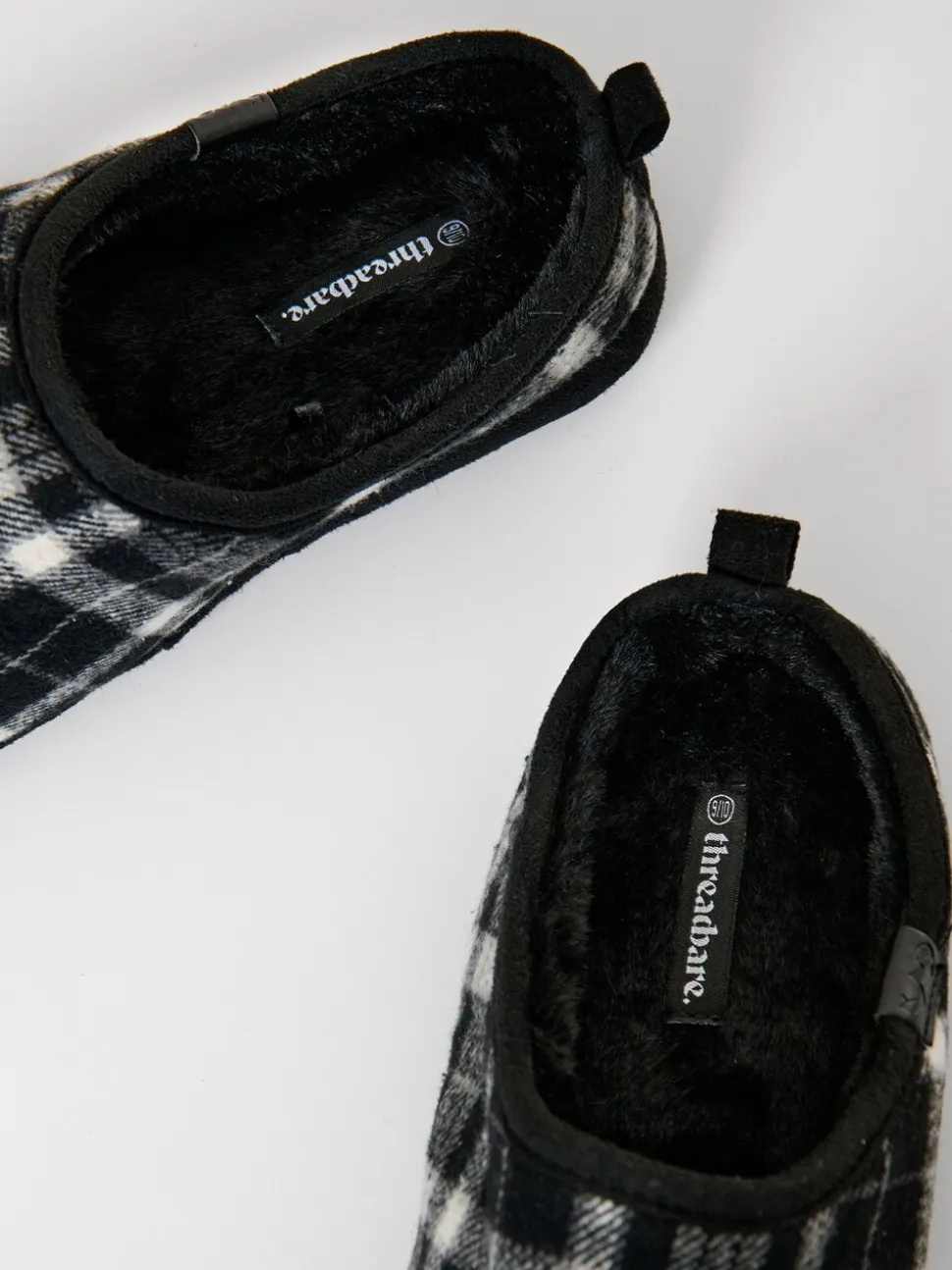 Zwart - Threadbare Check Faux Fur Lined Mule Slippers