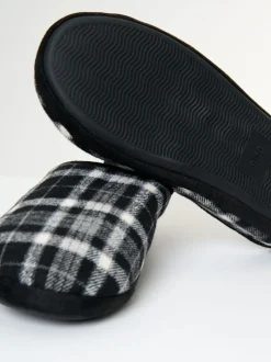 Zwart - Threadbare Check Faux Fur Lined Mule Slippers
