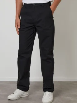 Zwart - Threadbare Chino met rechte pijpen en stretchy tailleband