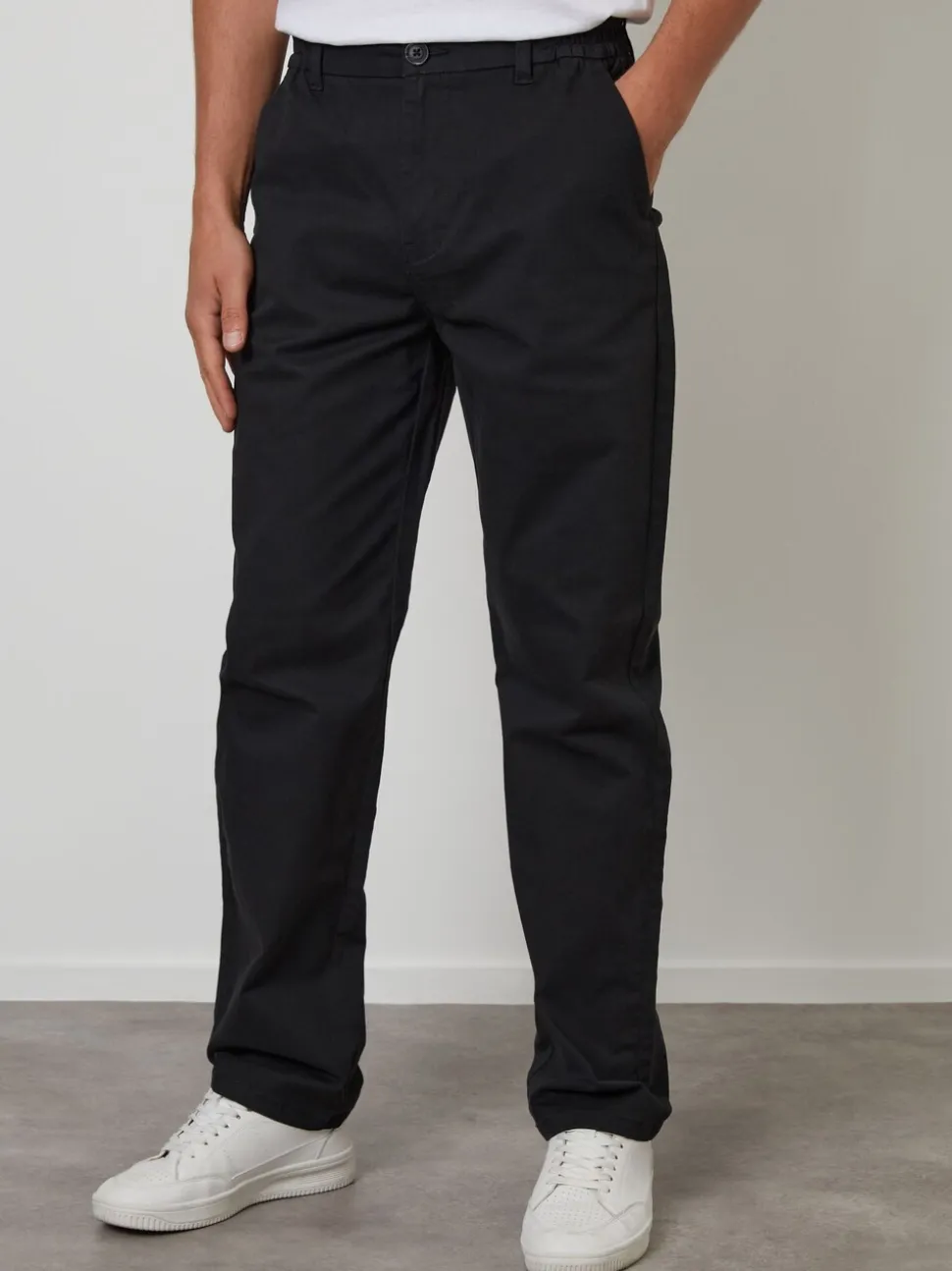 Zwart - Threadbare Chino met rechte pijpen en stretchy tailleband