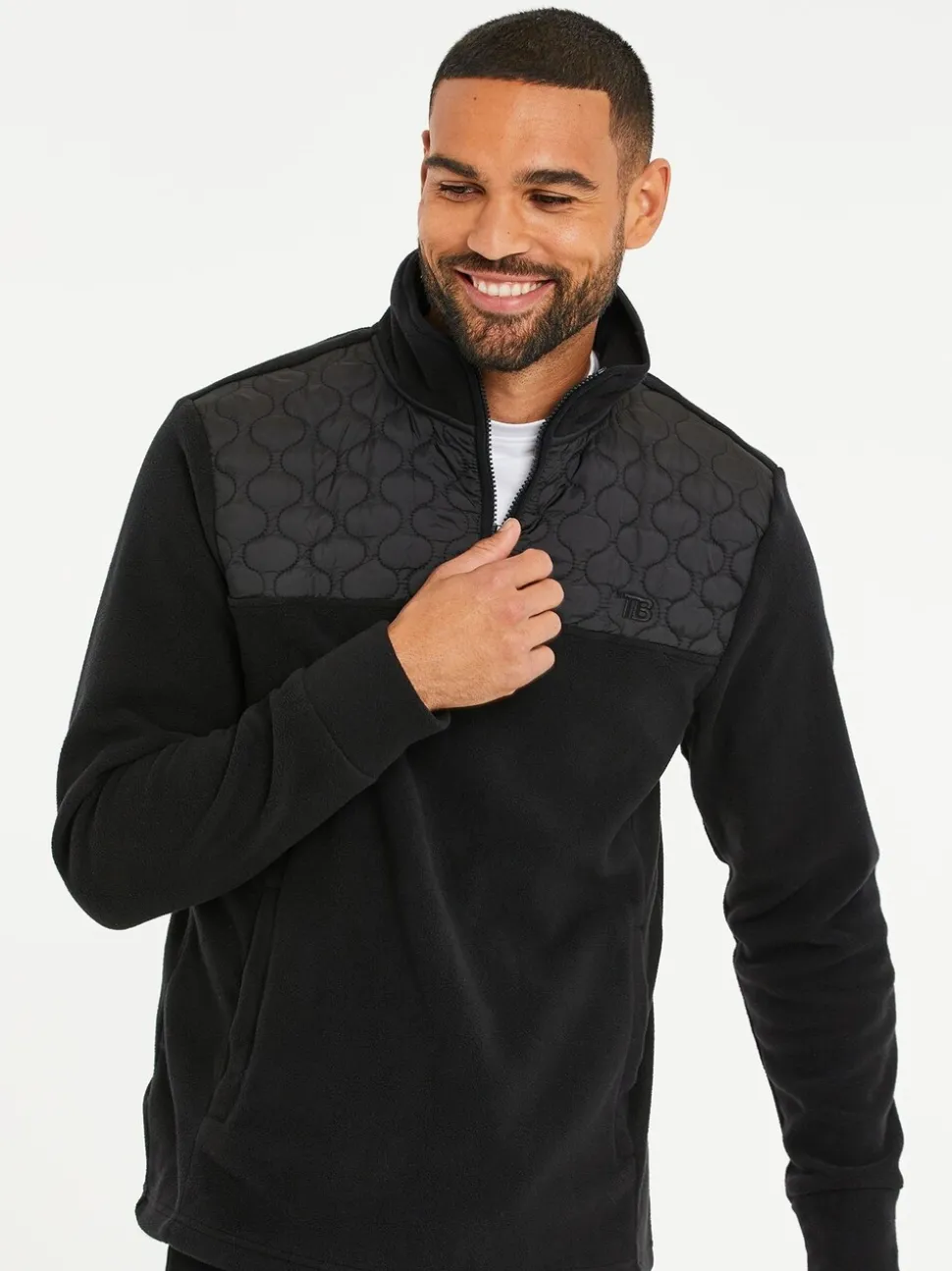 Zwart - Threadbare doorgestikt fleece sweatshirt met kwartrits