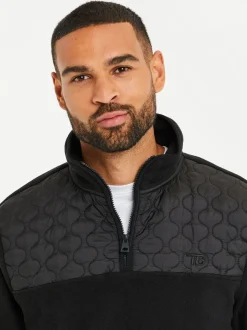 Zwart - Threadbare doorgestikt fleece sweatshirt met kwartrits