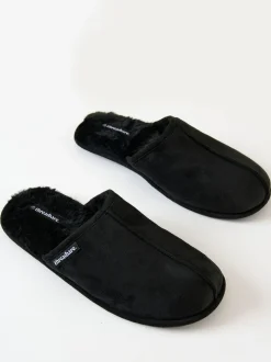 Zwart - Threadbare Faux Fur Lined Slip On Mule Slippers