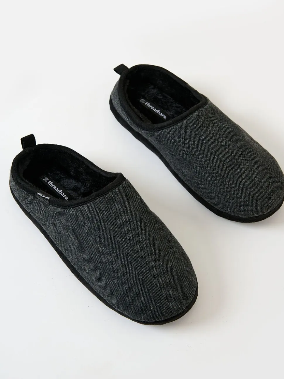 Zwart - Threadbare Faux Suede Faux Fur Lined Mule Slippers