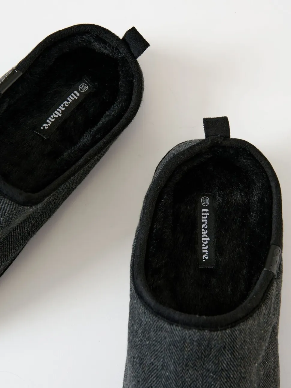 Zwart - Threadbare Faux Suede Faux Fur Lined Mule Slippers