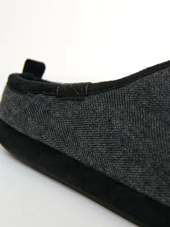 Zwart - Threadbare Faux Suede Faux Fur Lined Mule Slippers