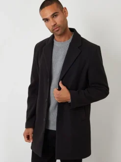 Zwart - Threadbare Faux Wool Overcoat