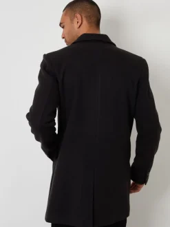 Zwart - Threadbare Faux Wool Overcoat