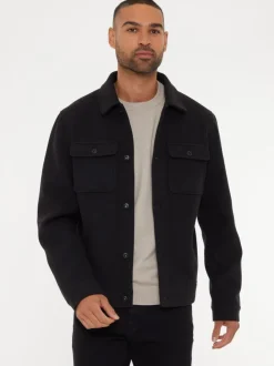 Zwart - Threadbare Geborsteld overshirt met knoopsluiting