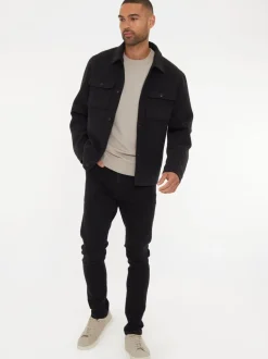 Zwart - Threadbare Geborsteld overshirt met knoopsluiting