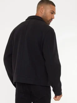 Zwart - Threadbare Geborsteld overshirt met knoopsluiting