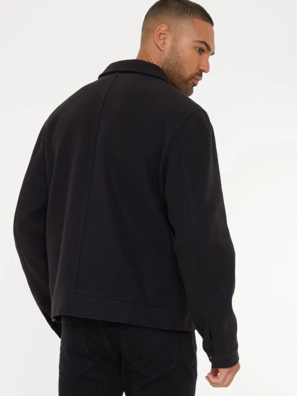 Zwart - Threadbare Geborsteld overshirt met knoopsluiting