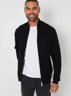 Zwart - Threadbare gebreid vest met rits en opstaande kraag