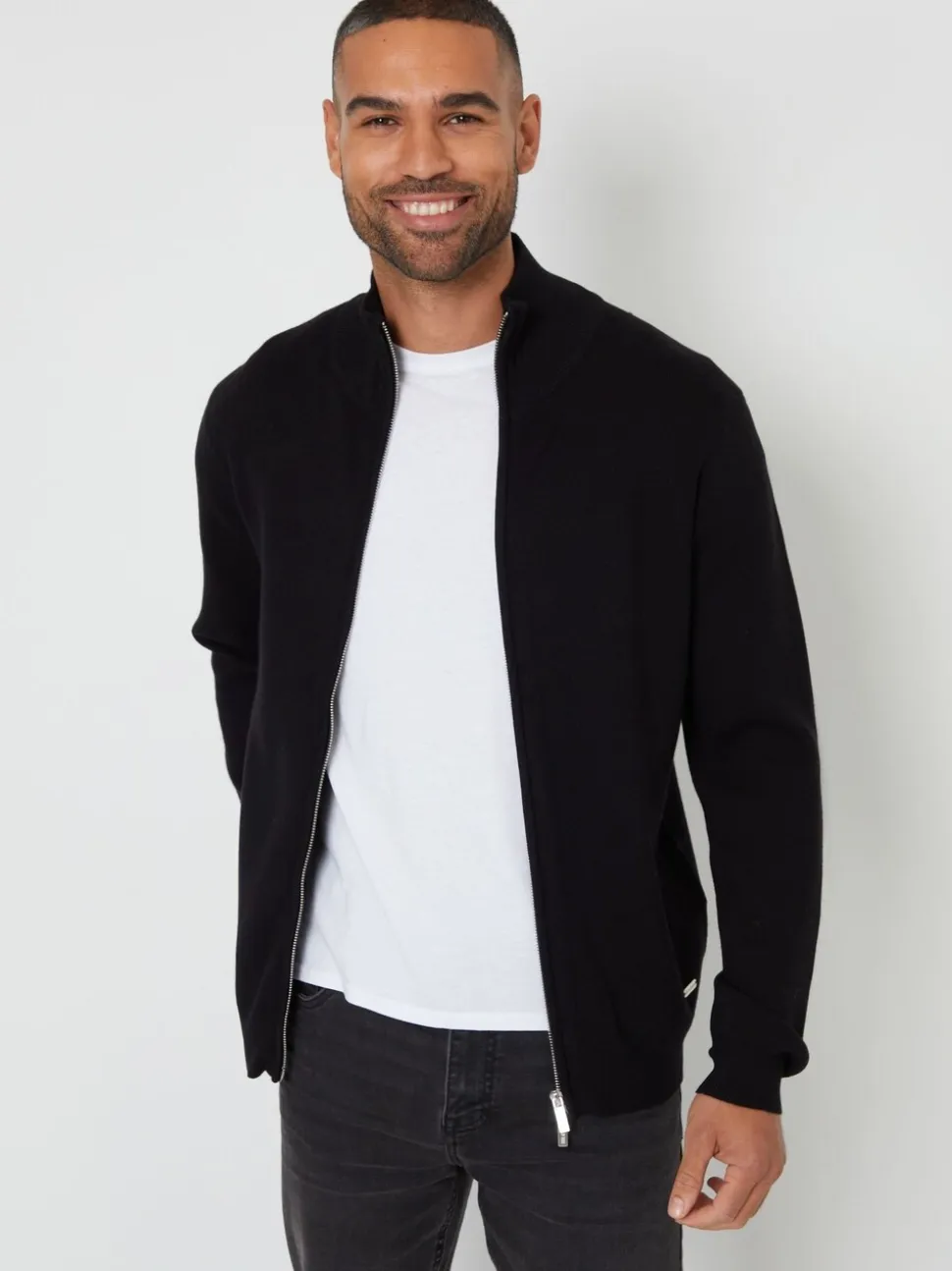 Zwart - Threadbare gebreid vest met rits en opstaande kraag