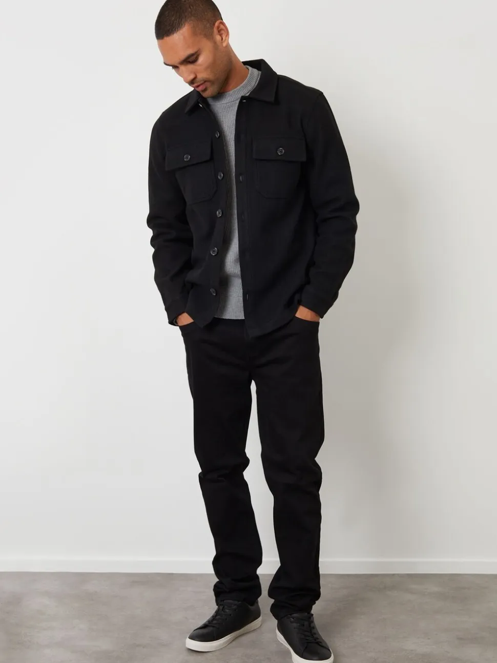 Zwart - Threadbare imitatiebont wollen knoopsluiting overshirt