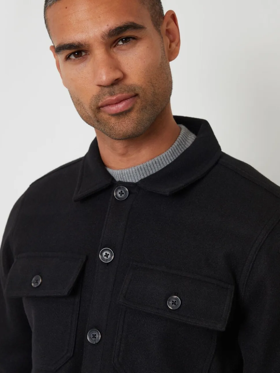Zwart - Threadbare imitatiebont wollen knoopsluiting overshirt