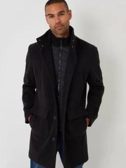 Zwart - Threadbare Lange utility-jas van imitatie-wol met laagjeslook