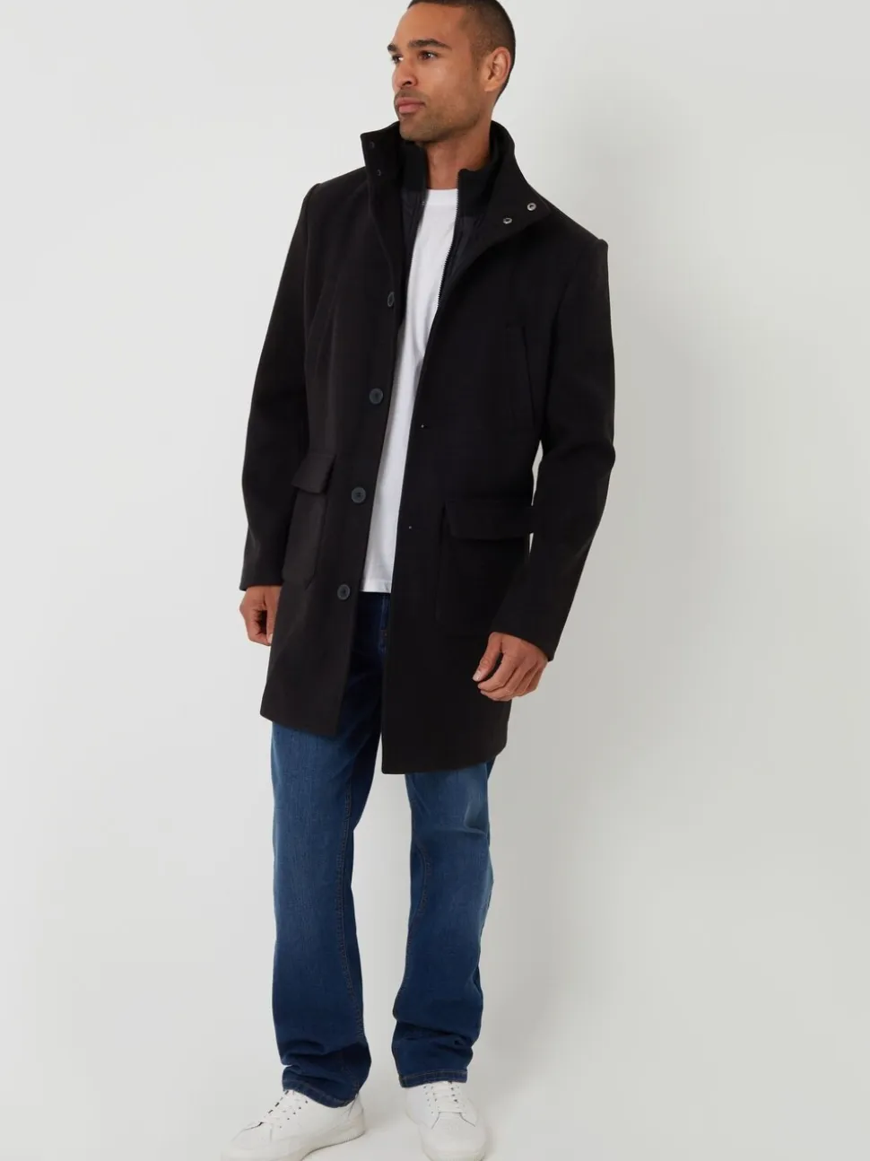 Zwart - Threadbare Lange utility-jas van imitatie-wol met laagjeslook