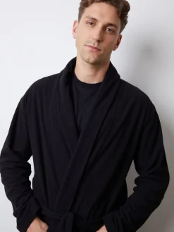 Zwart - Threadbare Waffle Fleece Dressing Gown