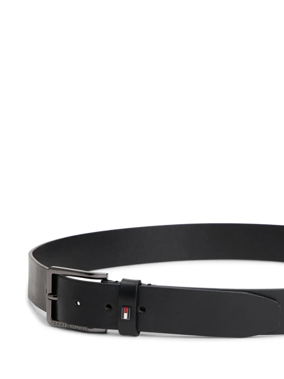 Zwart - Tommy Hilfiger leren riem met geëmailleerde vlag