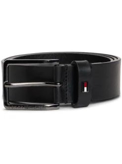Zwart - Tommy Hilfiger leren riem met geëmailleerde vlag