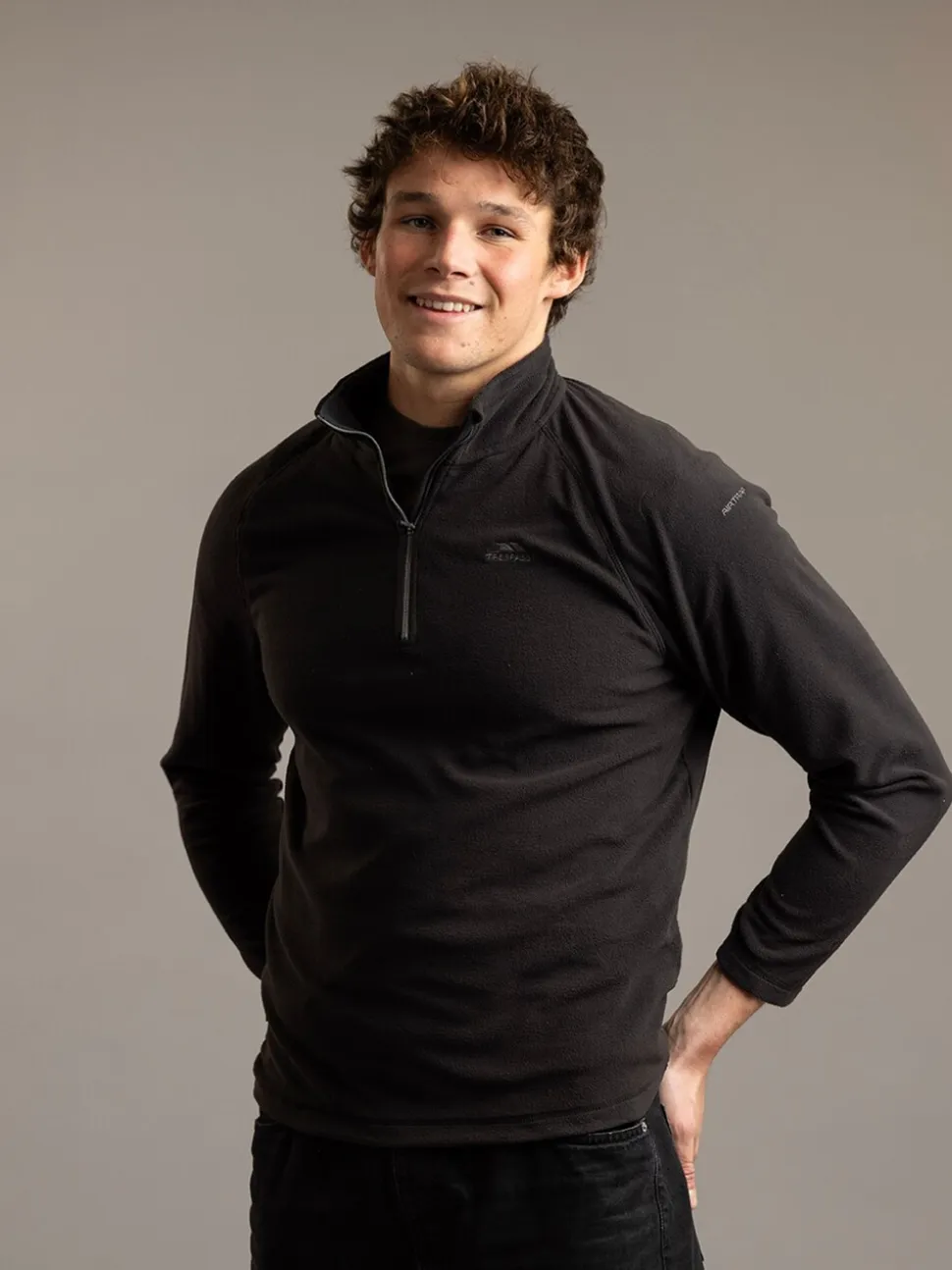 Zwart - Trespass Blackford microfleece met korte rits