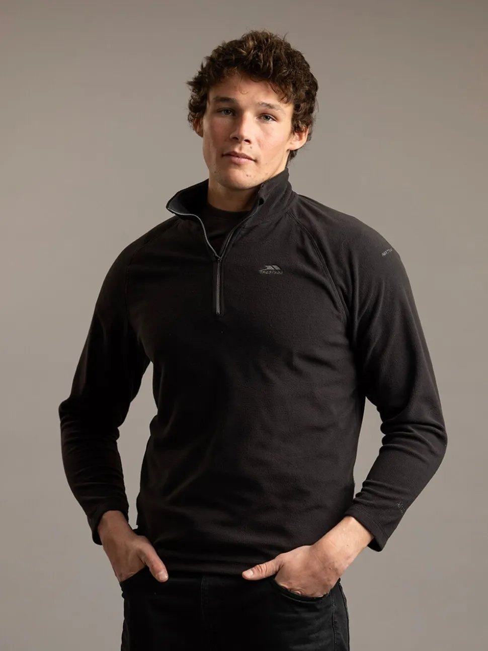 Zwart - Trespass Blackford microfleece met korte rits