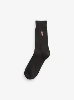 Zwart - Verpakking van 8 - Meerkleurige Stag Lasting Fresh sokken met borduursel