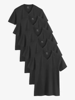 Zwart - Verpakking van 5 slim-fit 100% katoenen T-shirts met V-hals en laagjes