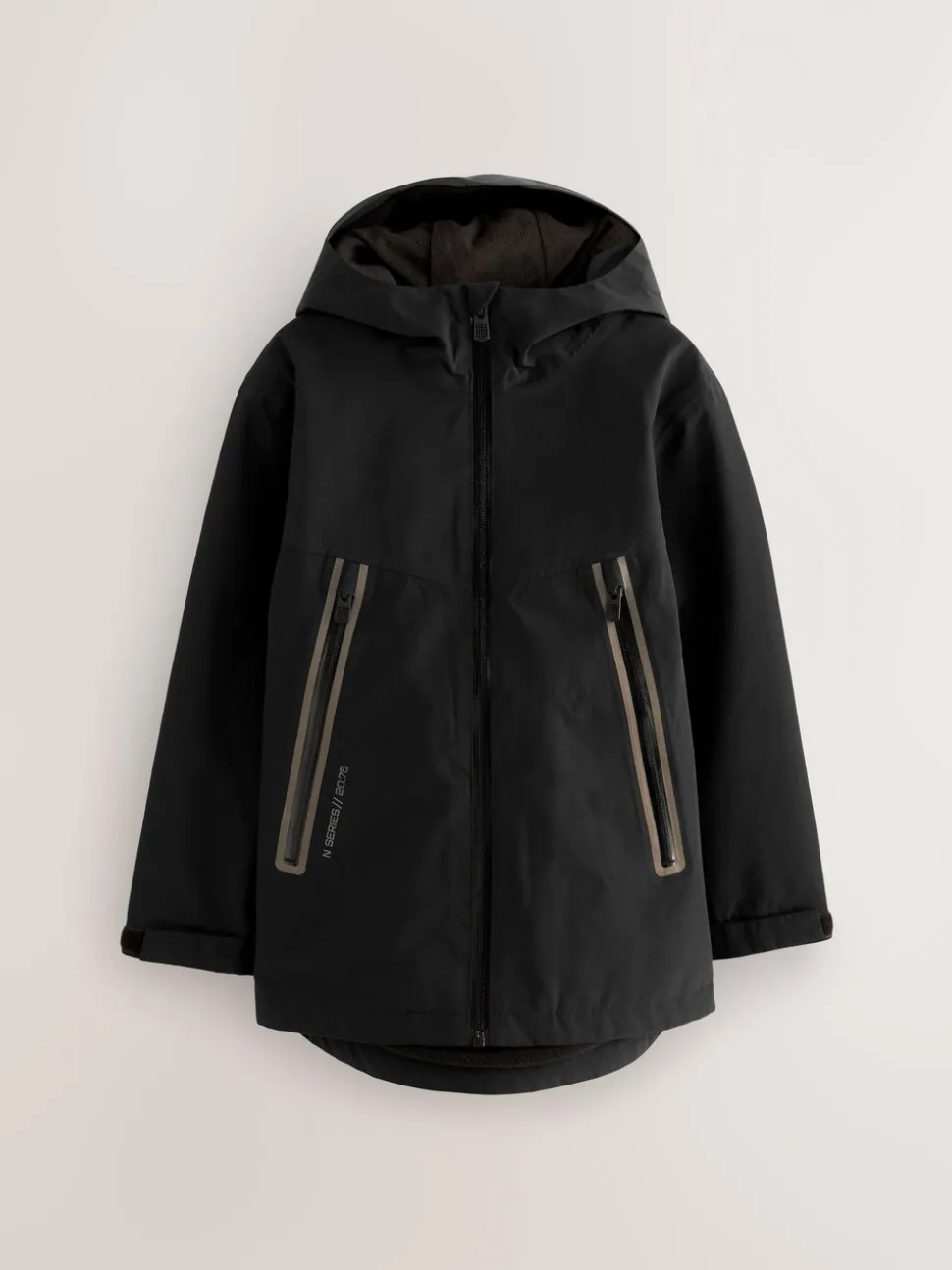 Zwart - Waterdichte jas met fleece voering en capuchon (3-17jr)