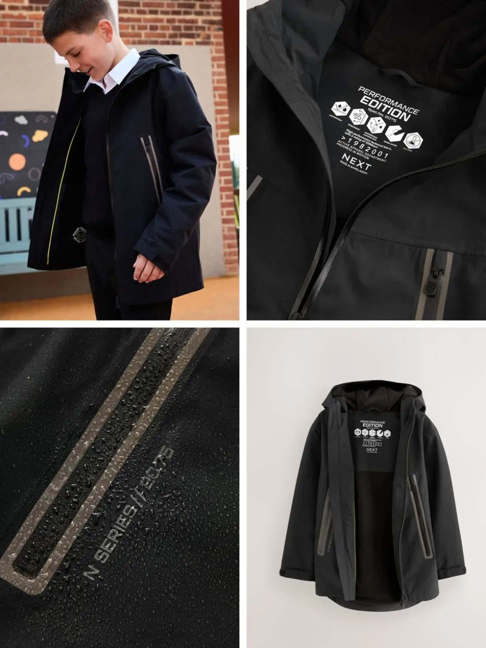Zwart - Waterdichte jas met fleece voering en capuchon (3-17jr)