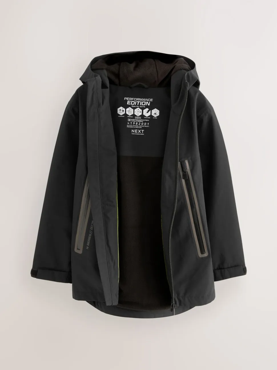 Zwart - Waterdichte jas met fleece voering en capuchon (3-17jr)