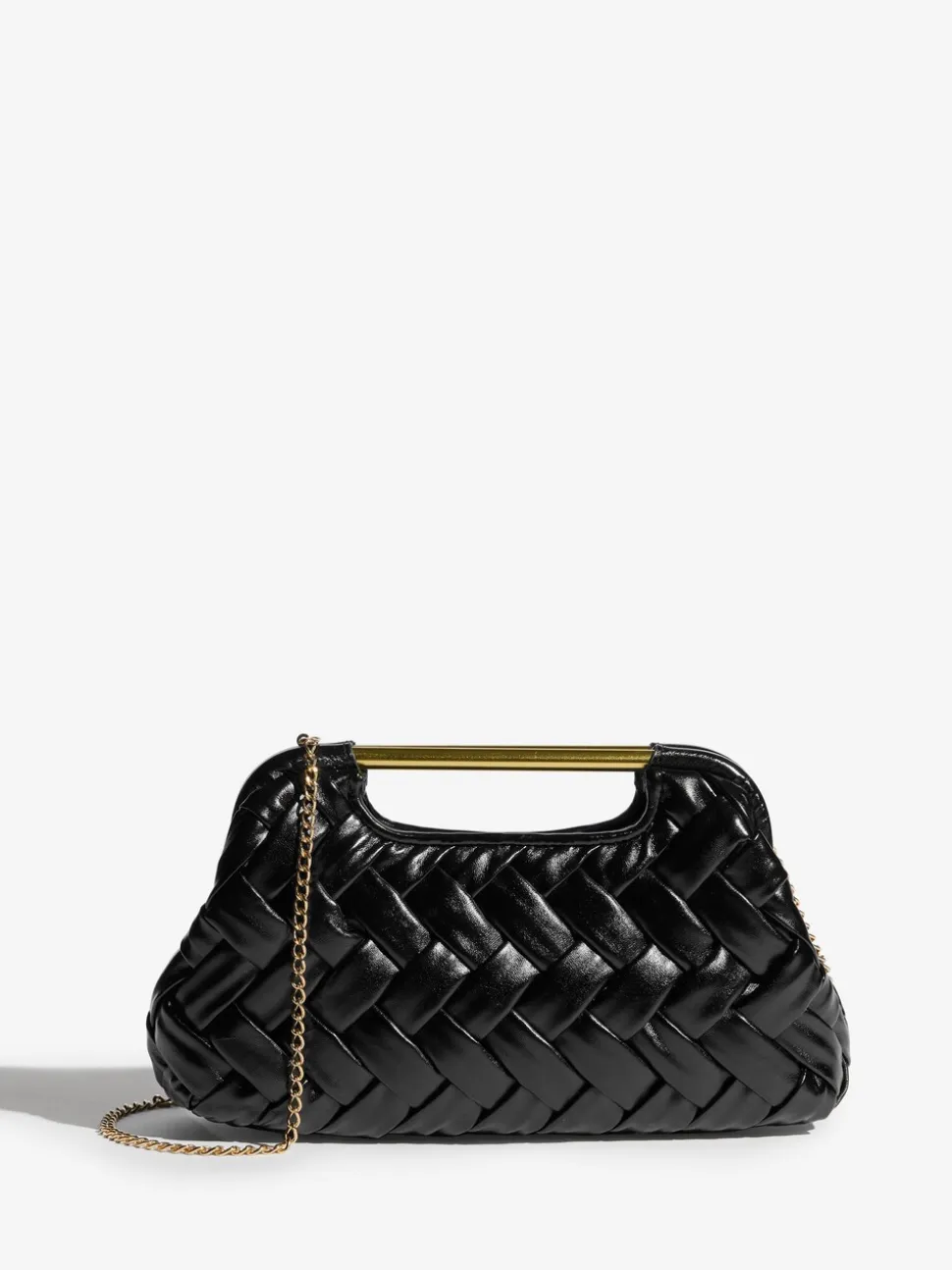Zwart - Weave Grab Handle Clutch Bag