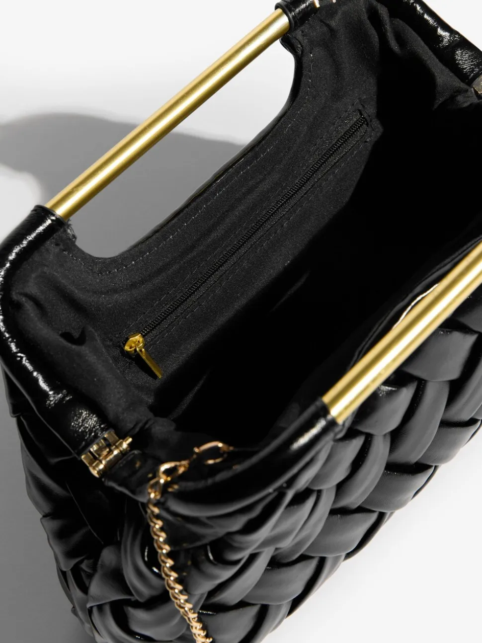 Zwart - Weave Grab Handle Clutch Bag