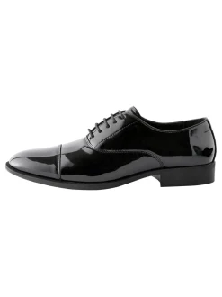 Zwart - Wijde pasvorm - Lakleren Oxford-schoenen met neusstuk