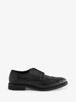 Zwart - Wijde pasvorm - Leren derby-brogues