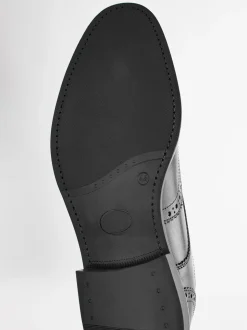 Zwart - Wijde pasvorm - Leren derby-brogues
