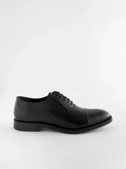 Zwart - Wijde pasvorm - Leren Oxford schoenen met neusstuk