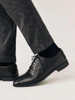 Zwart - Wijde pasvorm - Leren Oxford brogues