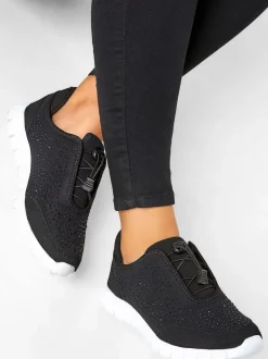 Zwart - Yours Curve - Titania extraruimvallende sneakers met siersteentjes