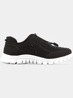 Zwart - Yours Curve - Titania extraruimvallende sneakers met siersteentjes