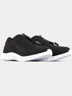 Zwart - Yours Curve - Titania extraruimvallende sneakers met siersteentjes