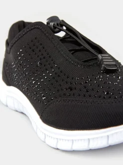 Zwart - Yours Curve - Titania extraruimvallende sneakers met siersteentjes