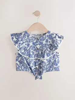 Zwart bloemenprint - 100% katoenen blouse met strik aan de voorkant (3 - 16 jr)