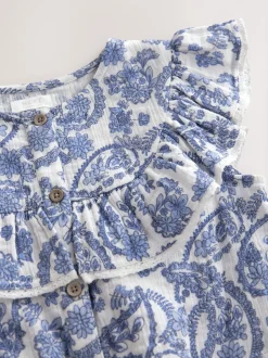 Zwart bloemenprint - 100% katoenen blouse met strik aan de voorkant (3 - 16 jr)