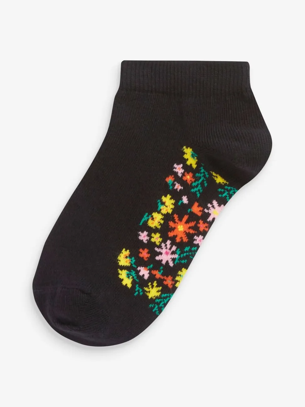 Zwart bloemenprint - 5 paar katoenrijke sneakersokken met voetbed