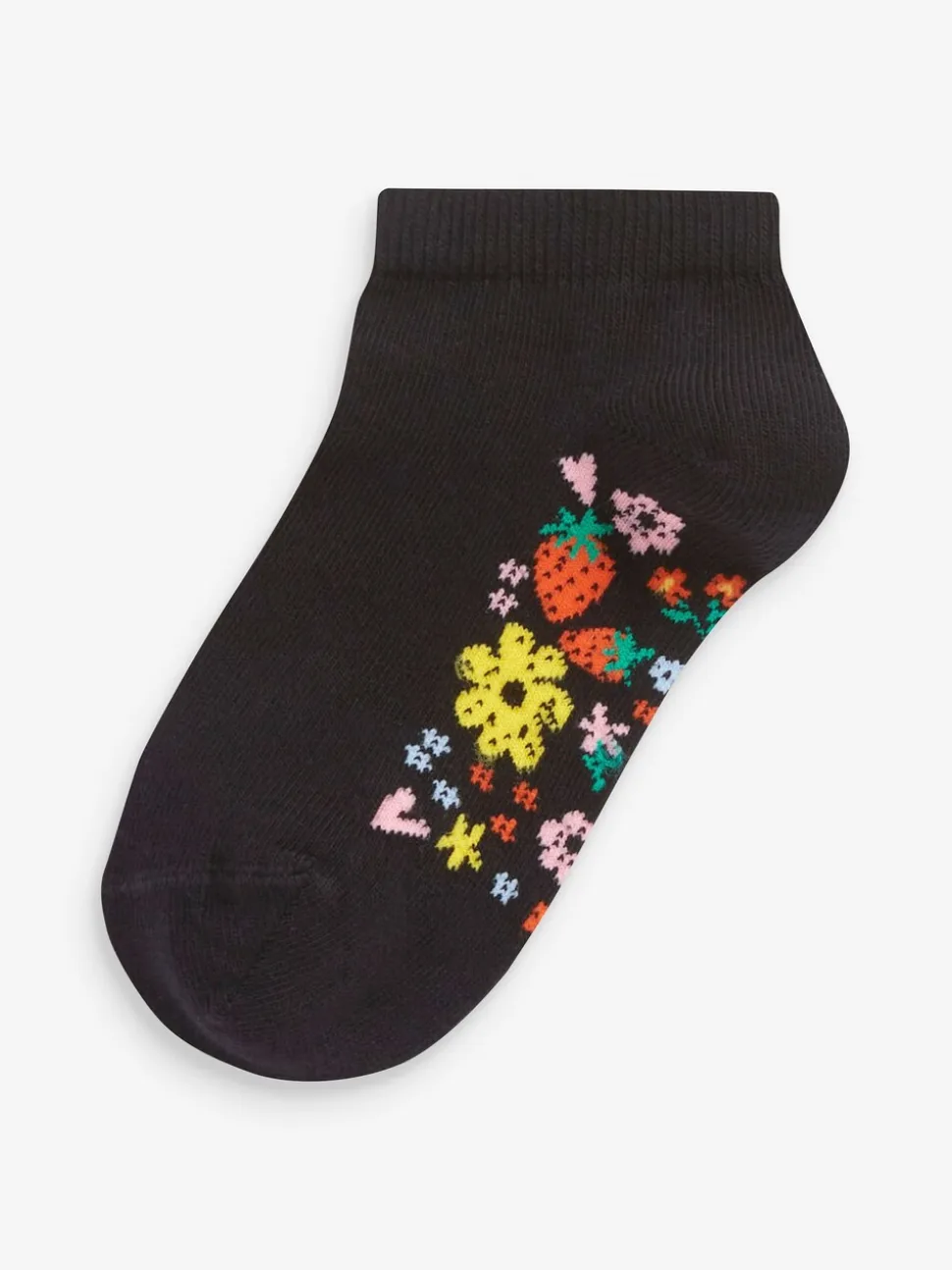 Zwart bloemenprint - 5 paar katoenrijke sneakersokken met voetbed