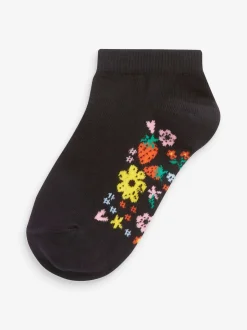 Zwart bloemenprint - 5 paar katoenrijke sneakersokken met voetbed